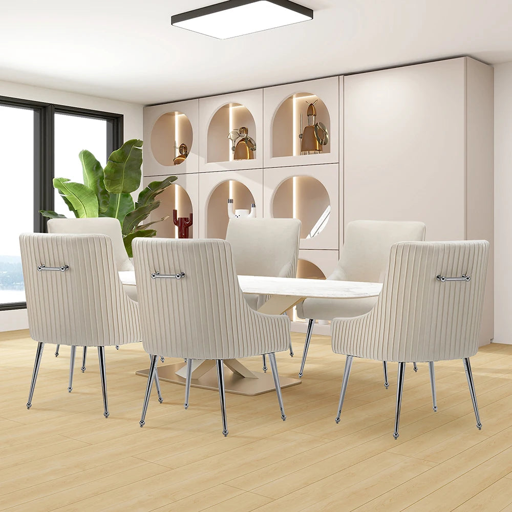 Velvet Pleated Dining Chairs Set of 6