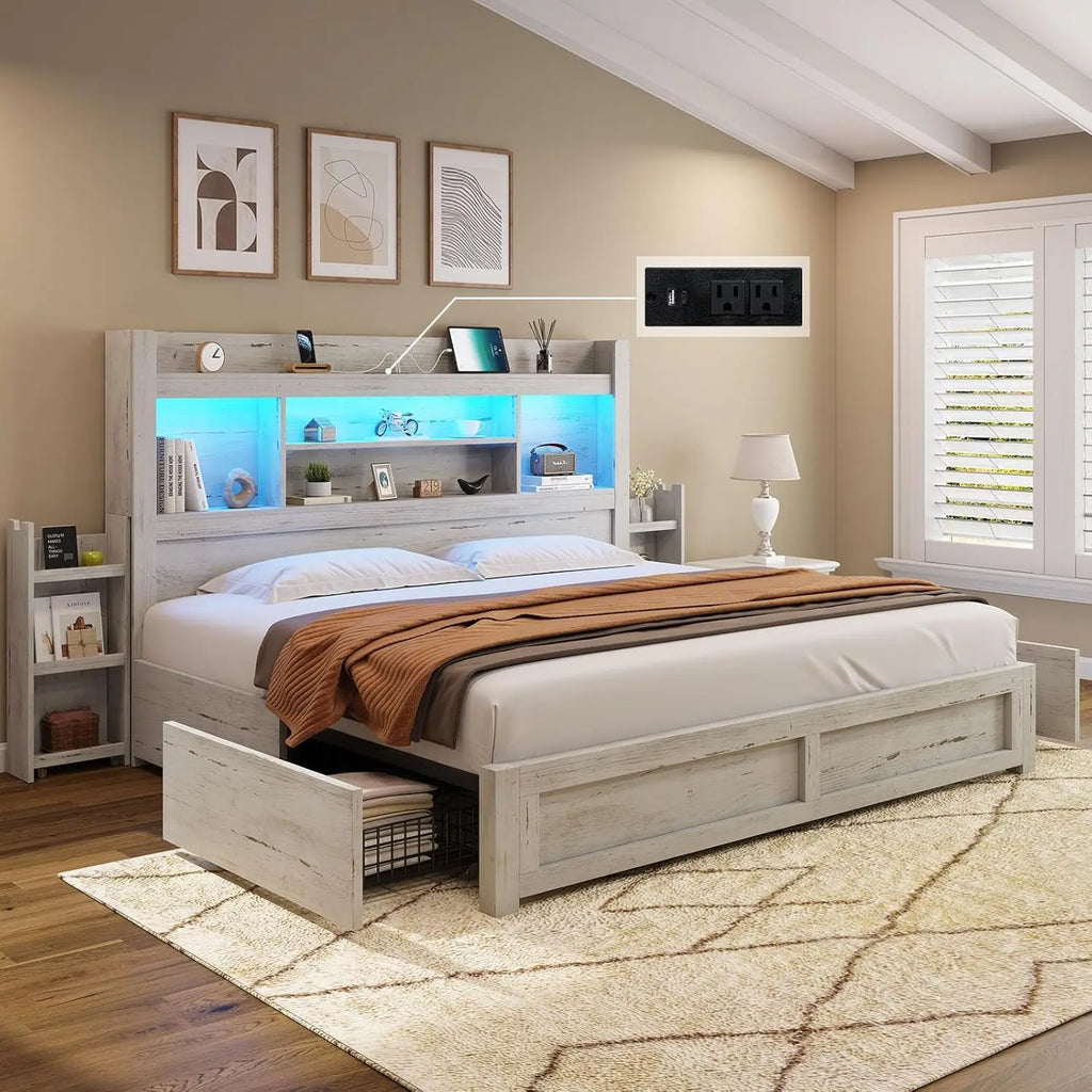 California King LED Storage Bed