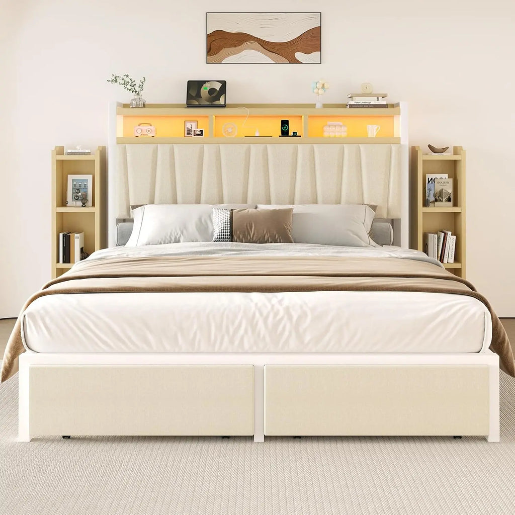 King Storage Bed with LED Headboard